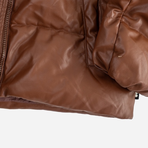 OOF WEAR Faux Leather Puffer Women's Jacket Hooded Brown $428 - Size 48 - US 12 - Picture 13 of 14